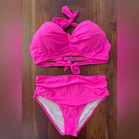 NWOT Tempt Me Hot Pink High Waist Bikini, Size XL - Picture 3 of 12